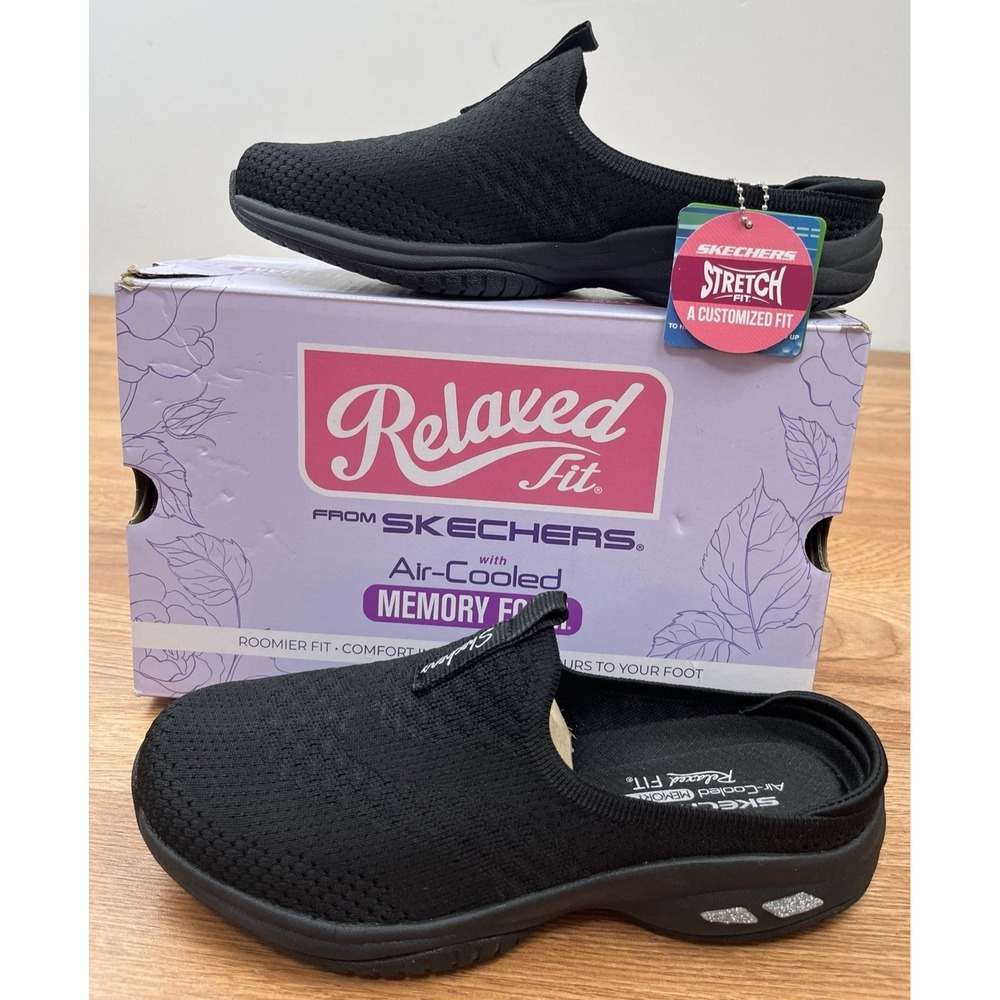 Skechers Commute Time Snuggle Vibes Black Mules Women's Size 6.5 NEW